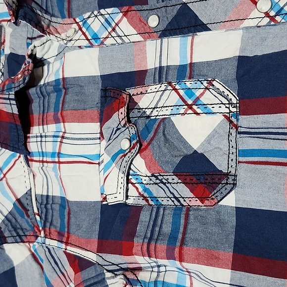 BKE PLAID SLIM FIT PEARL SNAP-BUTTON SHORT SLEEVE BUTTON-DOWN SHIRT LARGE - Picture 3 of 13